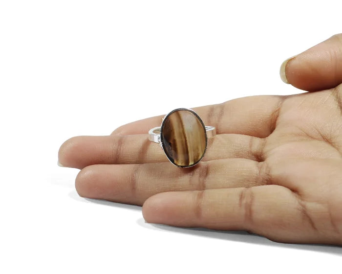 Tiger's Eye Oval Cabochon Ring Silver Band