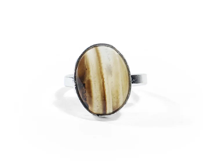 Tiger's Eye Oval Cabochon Ring Silver Band