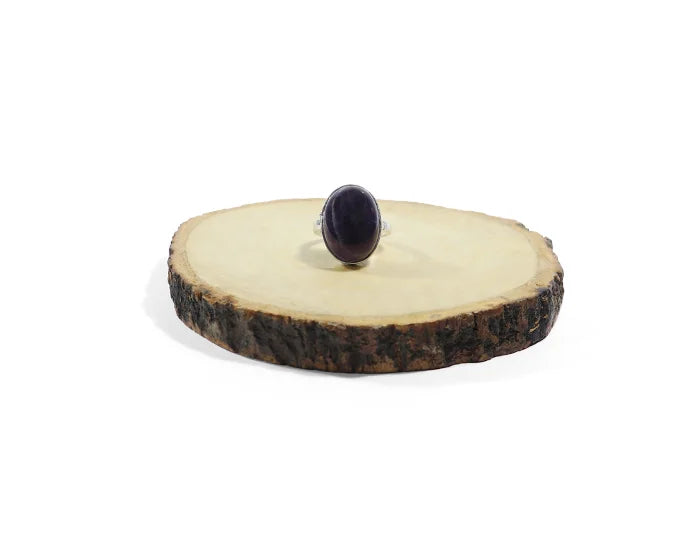 Amethyst Oval Cabochon Ring Silver Band
