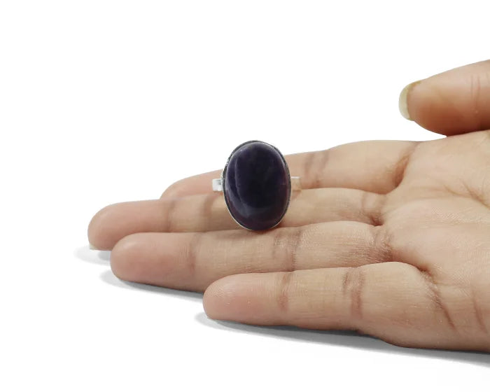 Amethyst Oval Cabochon Ring Silver Band