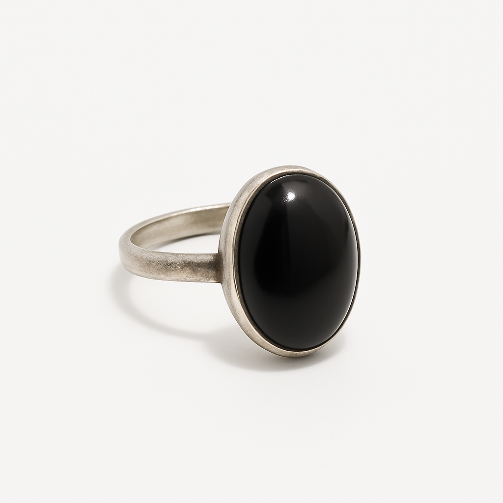 Black Tourmaline Oval cabochon Ring