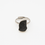 Black Tourmaline Raw Silver Band Ring