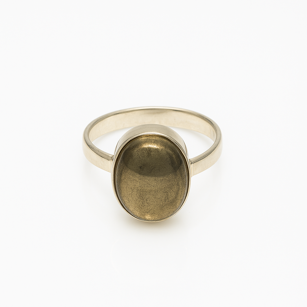 Pyrite Oval cabochon Ring Silver Band