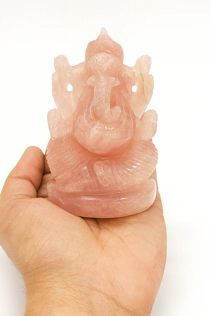 Natural Rose Quartz Ganesh Ji Murti